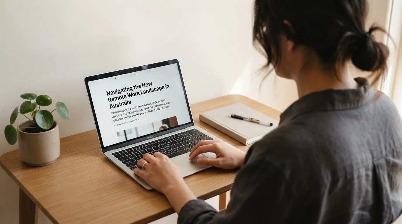 A person at a laptop reading a plain-language explainer article at a home desk.