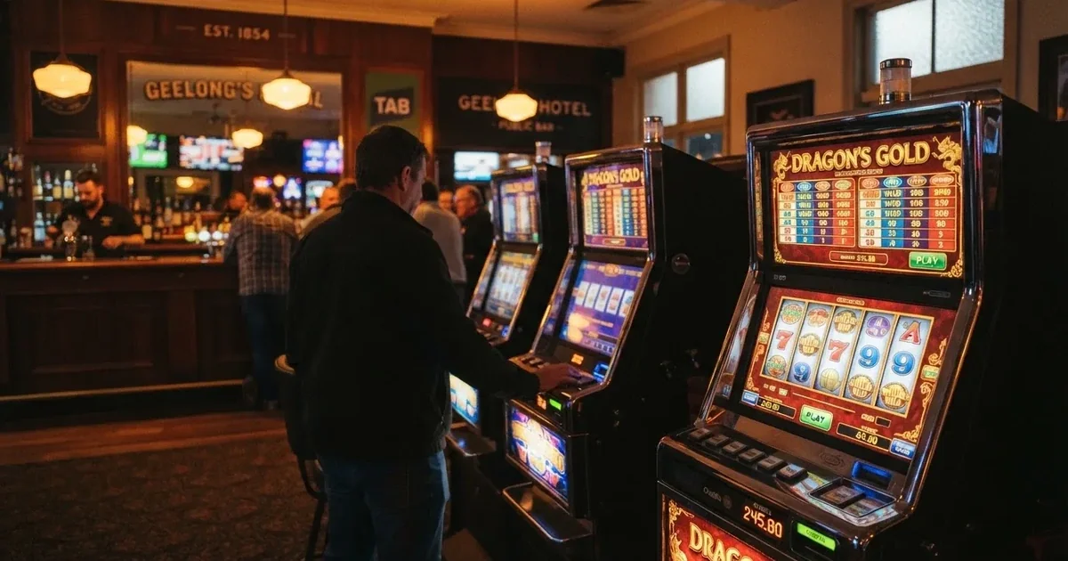 Electronic gaming machines inside a licensed pub in Geelong's town centre.
