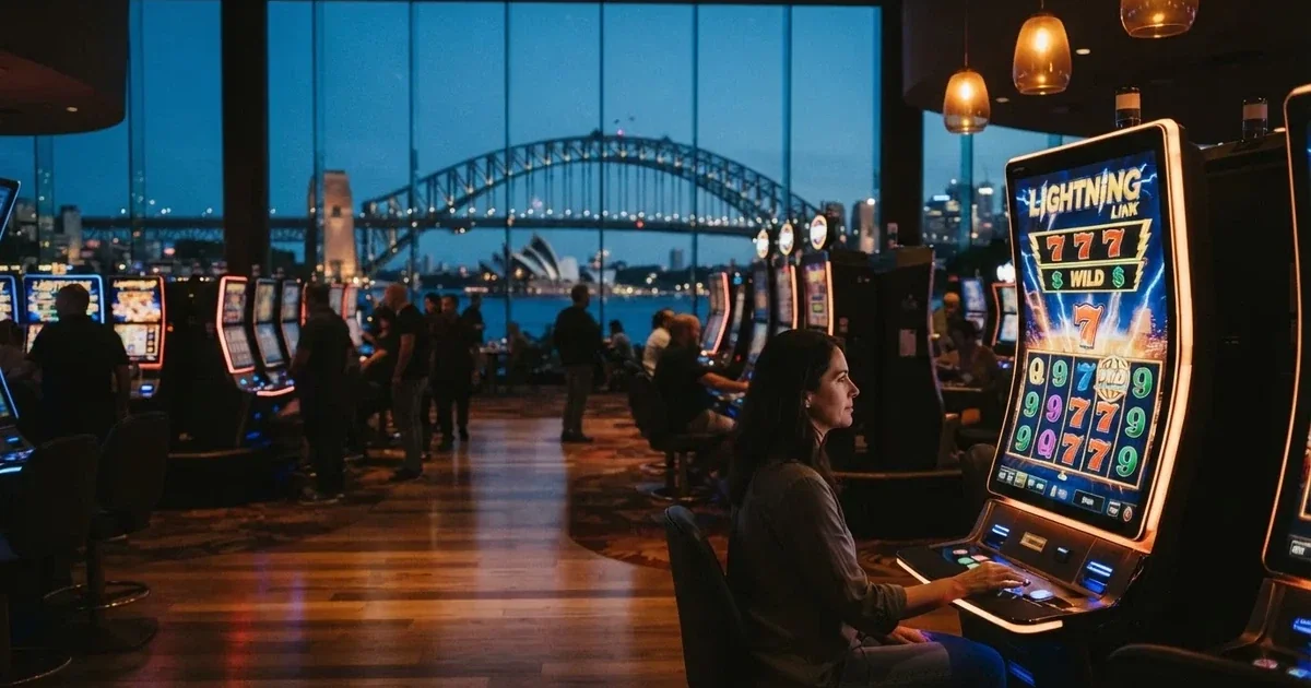 A casino gaming floor overlooking the harbour precinct in Sydney.