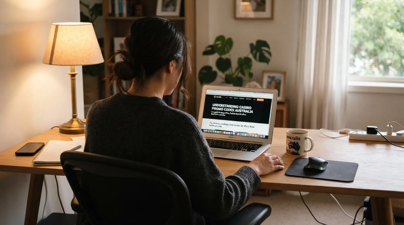 A person at a laptop reading a plain-language explainer article at a home desk.