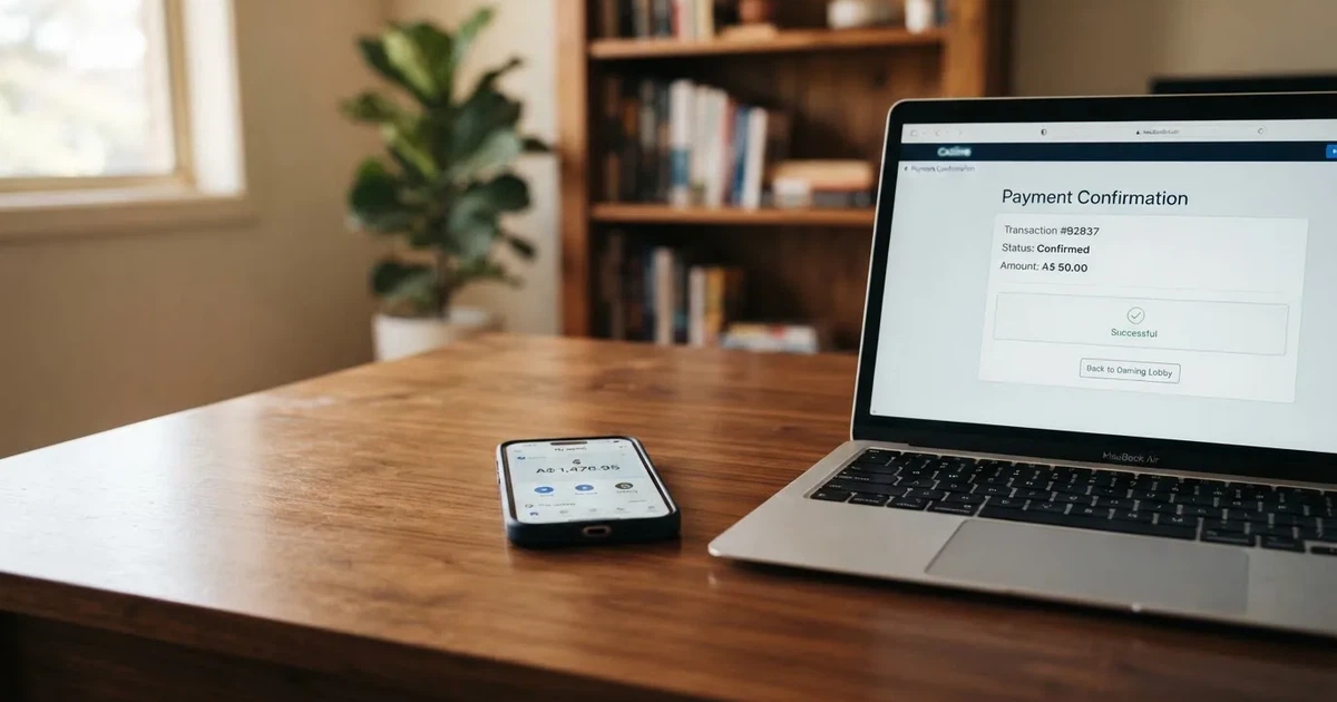 A smartphone screen showing a digital wallet balance next to a laptop cashier page.