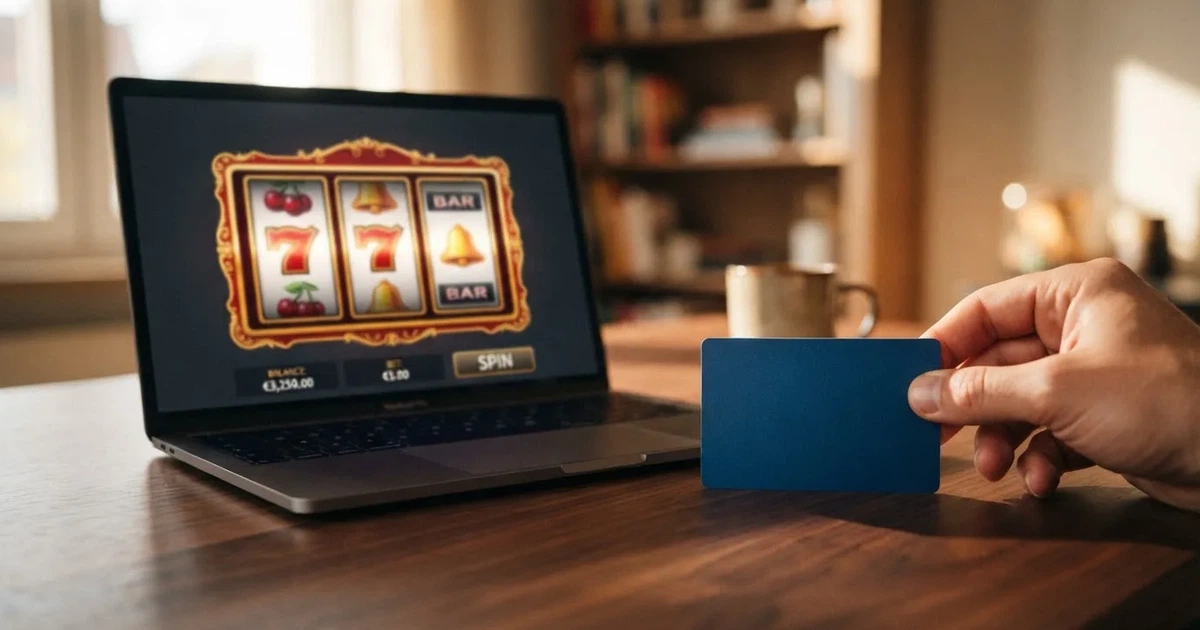 A hand holding a bank card next to a laptop showing an online payment form.