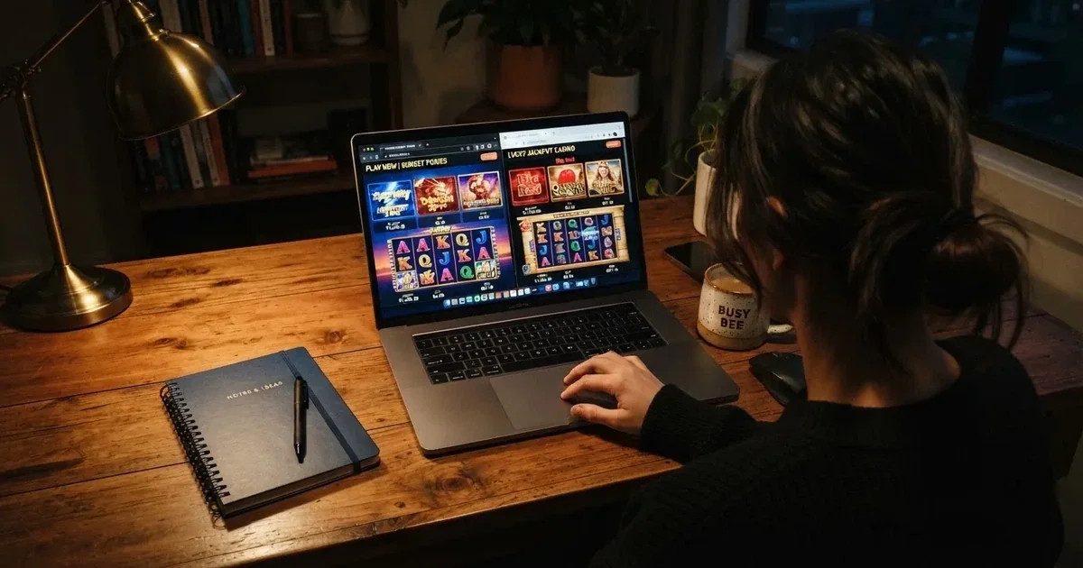 A laptop screen split between two browser tabs, one showing a comparison table and the other a search results page.