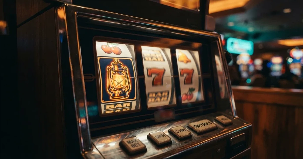 A close-up of a slot reel icon showing a stylised lantern motif on a cabinet screen.