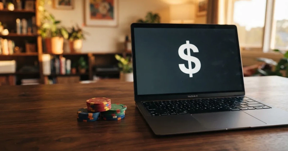 A small stack of coins next to a laptop showing an online payment form.