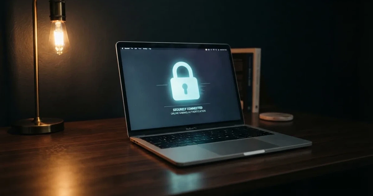 A padlock icon glowing on a laptop screen in a dim room.