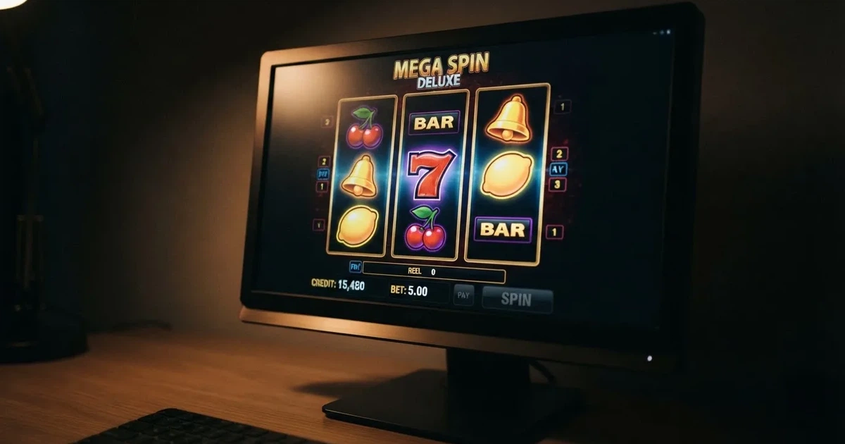 A close-up of a slot reel display shown on a monitor, no other windows open.