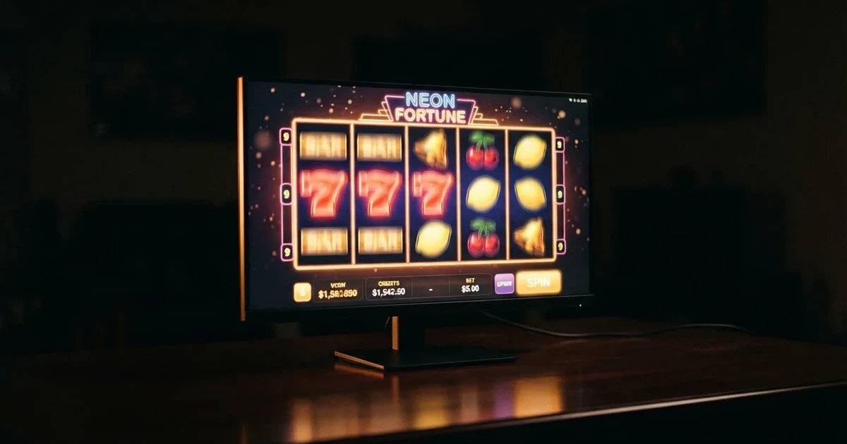 A close-up of a slot reel display shown on a monitor, no other windows open.